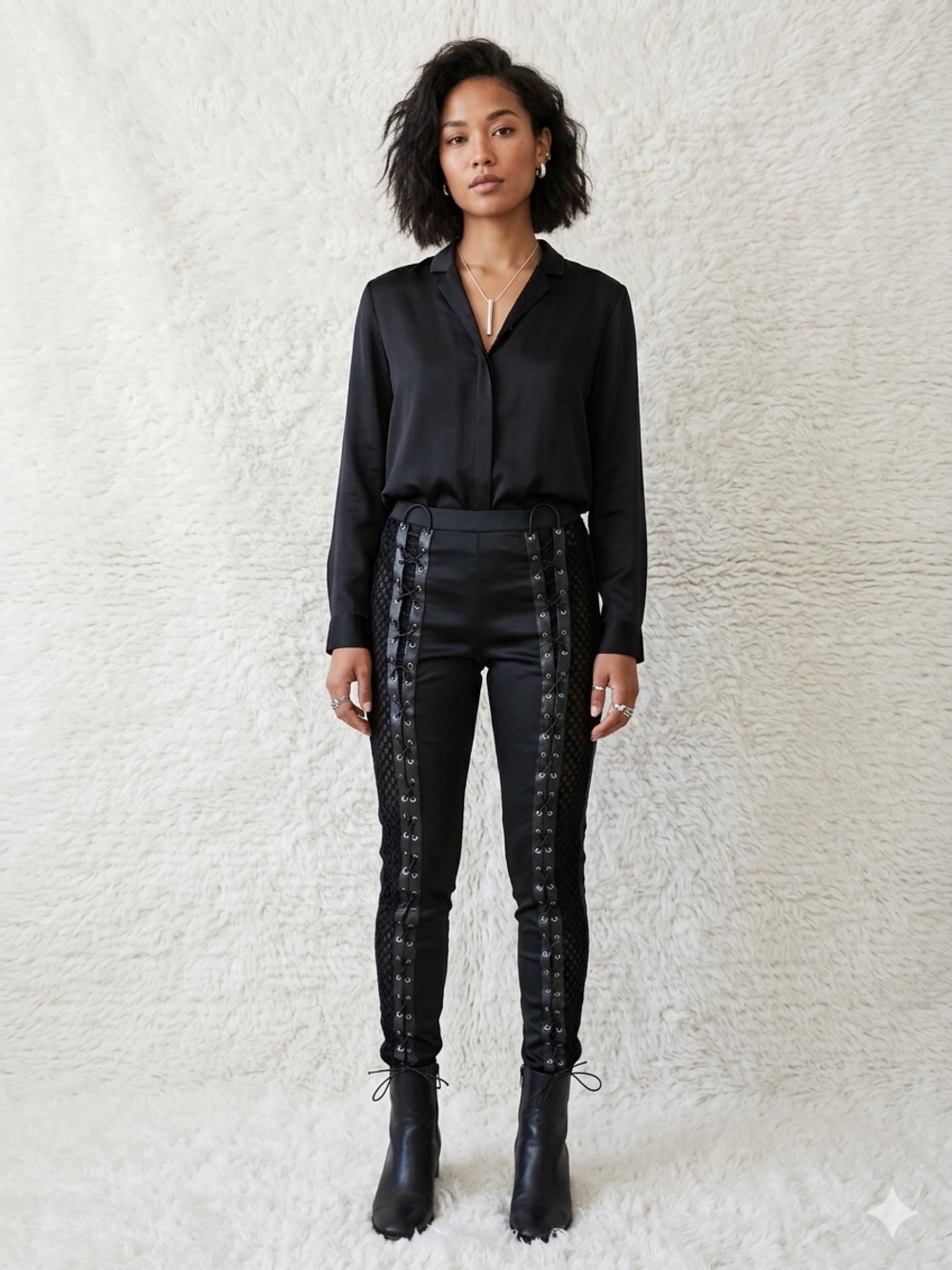 K Too High-Rise Black Lace-Up Skinny Pants